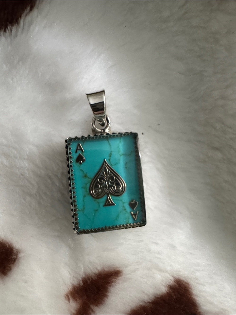 Turquoise Ace of Spades Pendant Necklace - Silver Accent